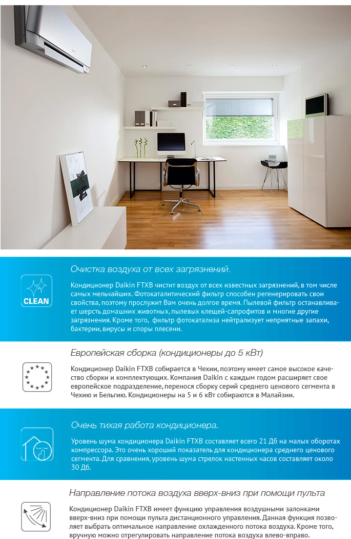 Преимущества - Daikin FTXB50C / RXB50C  настенная сплит-система